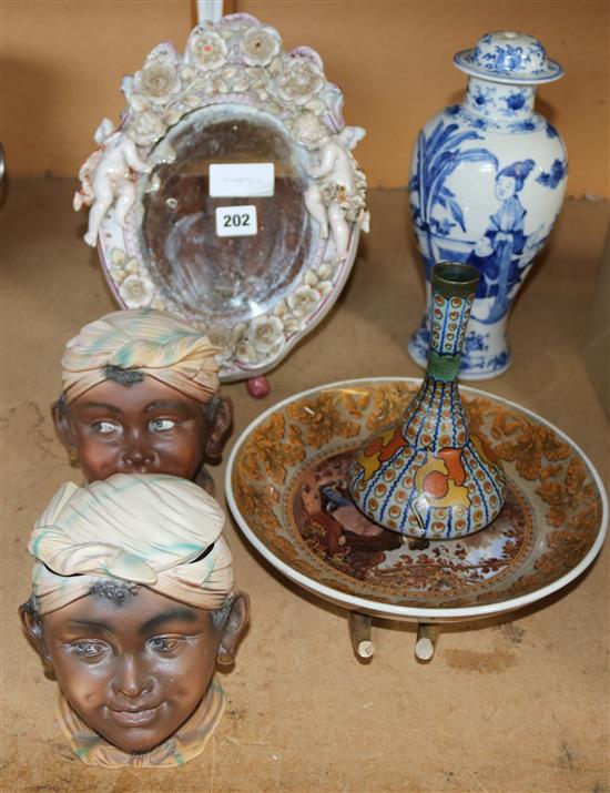 Cherub mirror, vases etc